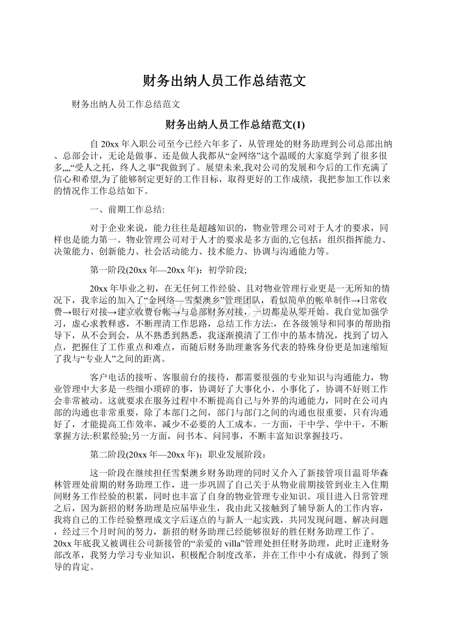 财务出纳人员工作总结范文.docx