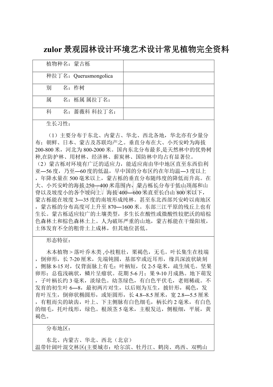 zulor景观园林设计环境艺术设计常见植物完全资料Word格式文档下载.docx