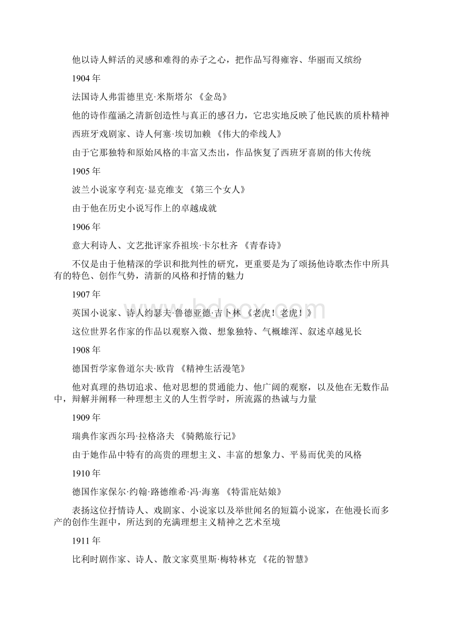 历届诺贝尔文学奖得主及其颁奖词终审稿.docx_第2页