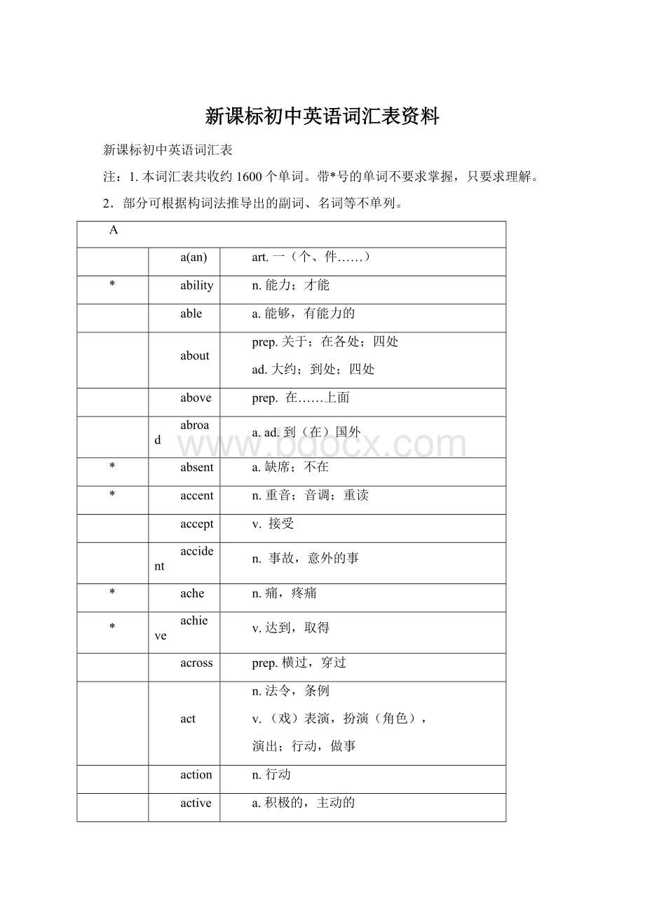 新课标初中英语词汇表资料.docx