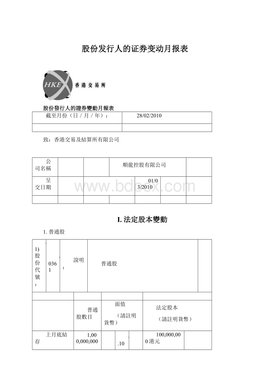 股份发行人的证券变动月报表Word格式.docx