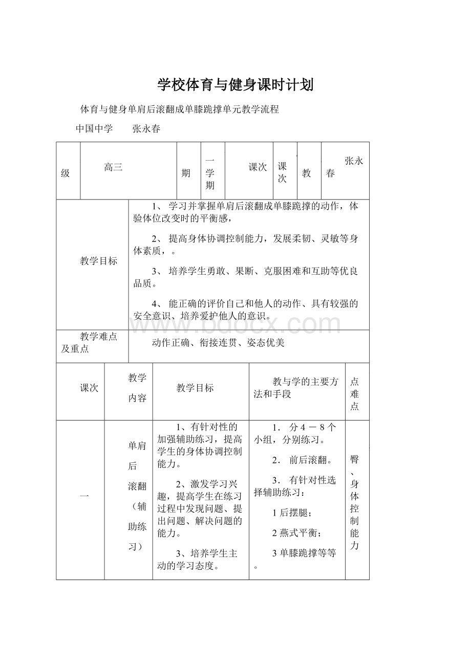 学校体育与健身课时计划Word格式.docx_第1页