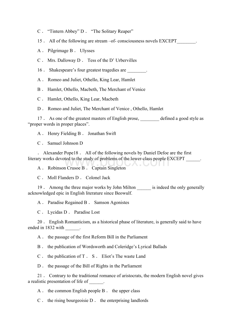 全国高等教育自学考试英美文学选读试题.docx_第3页