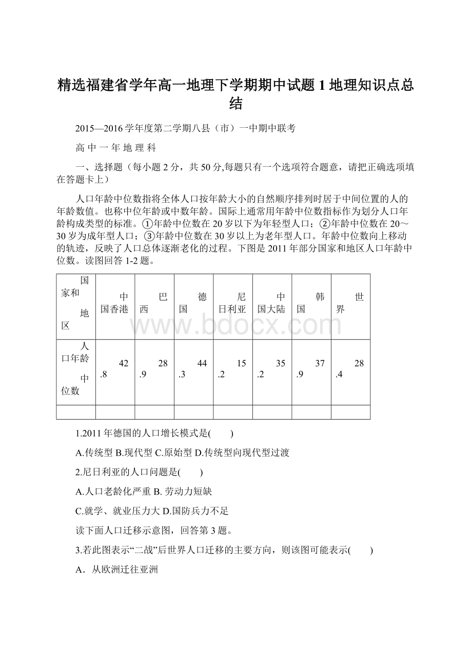 精选福建省学年高一地理下学期期中试题1地理知识点总结Word格式文档下载.docx