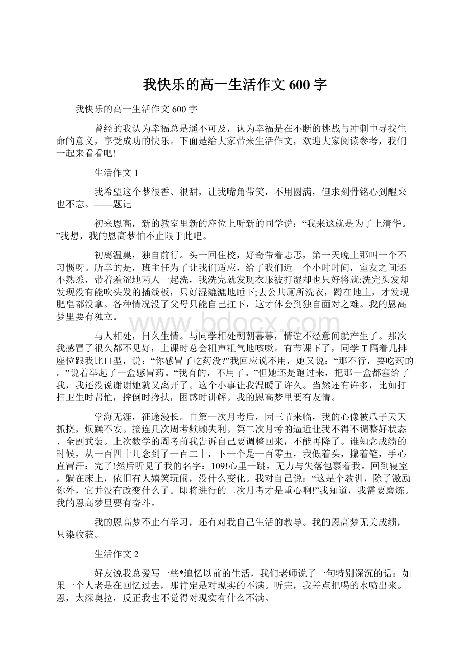 我快乐的高一生活作文600字Word文件下载.docx