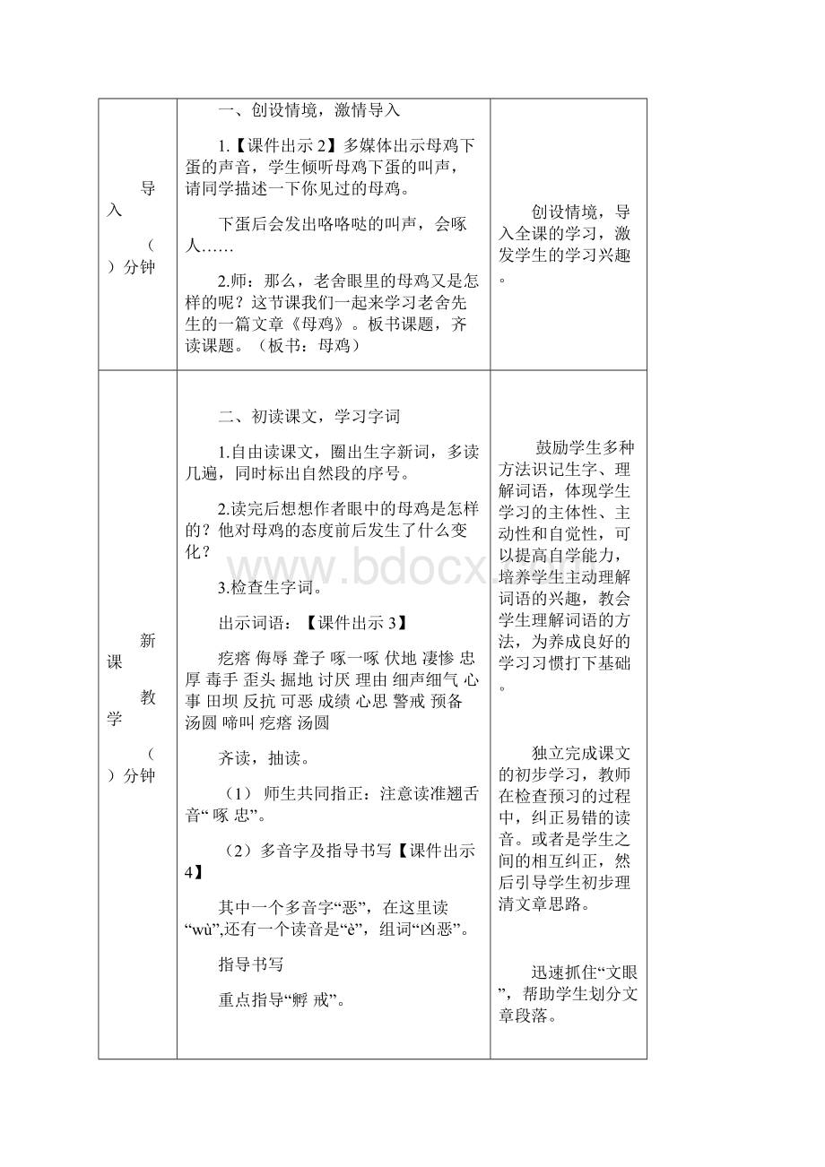 部编版语文四年级下册第四单元《母鸡》教案.docx_第2页