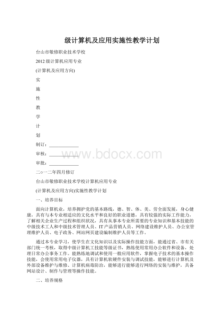 级计算机及应用实施性教学计划.docx