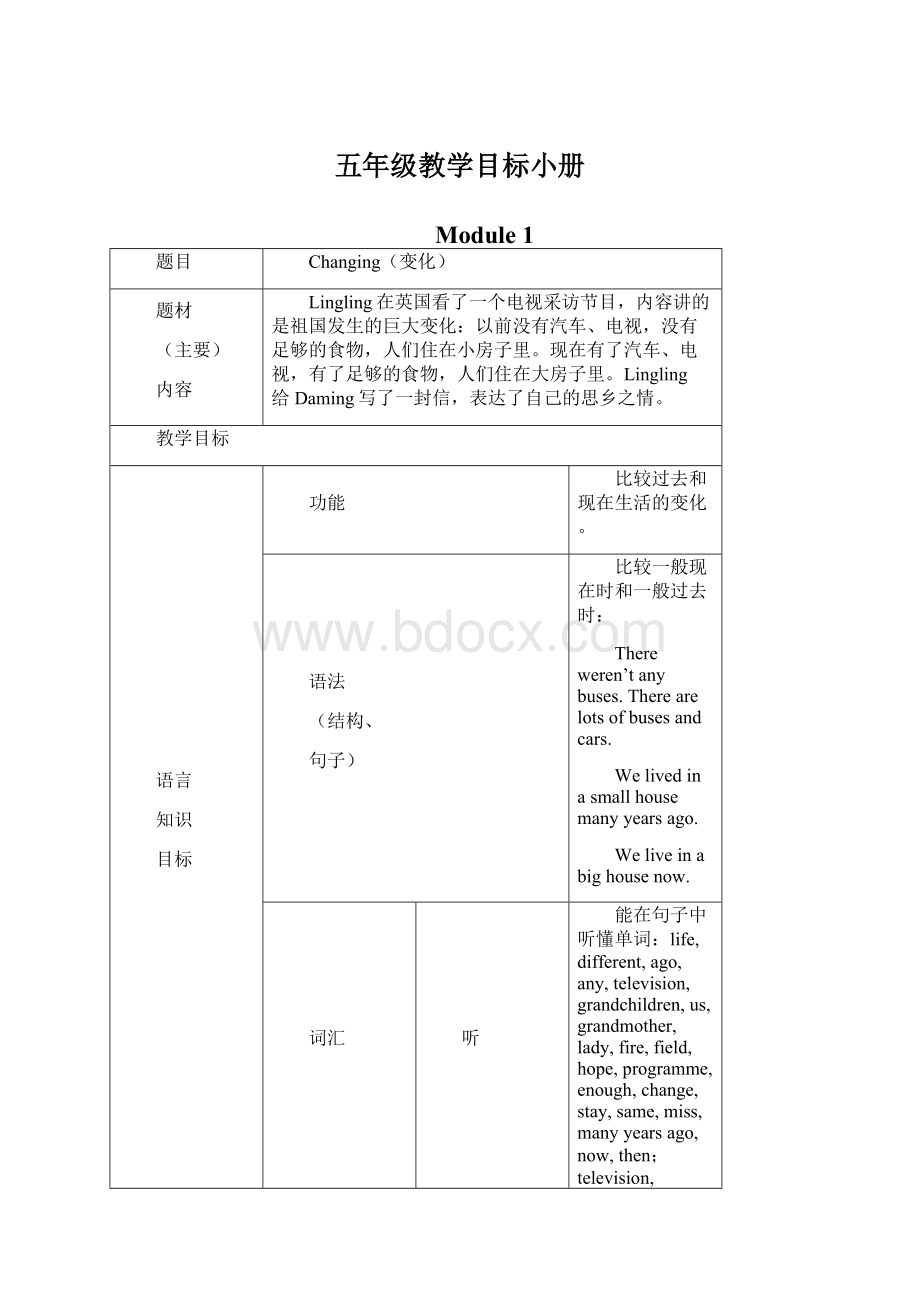 五年级教学目标小册Word下载.docx