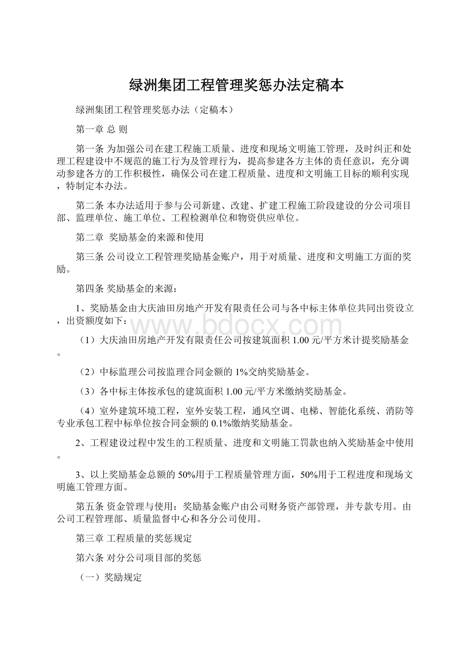 绿洲集团工程管理奖惩办法定稿本Word下载.docx