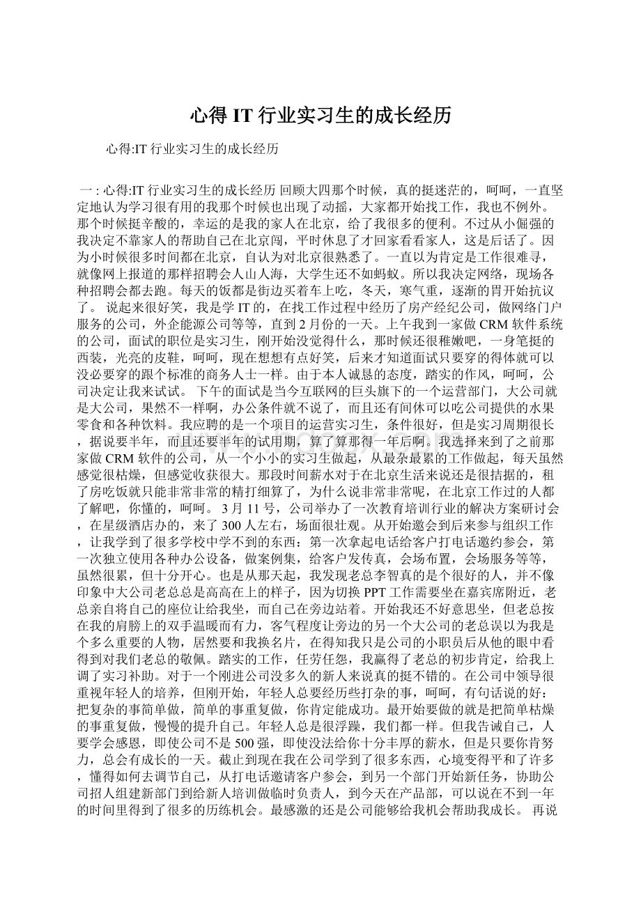 心得IT行业实习生的成长经历Word文件下载.docx_第1页