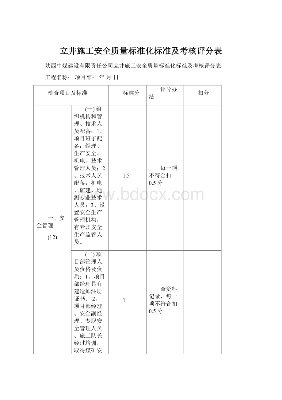 立井施工安全质量标准化标准及考核评分表.docx_第1页