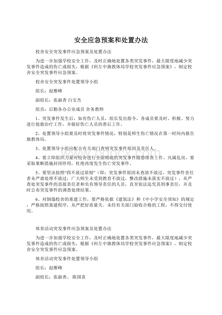 安全应急预案和处置办法Word文档下载推荐.docx