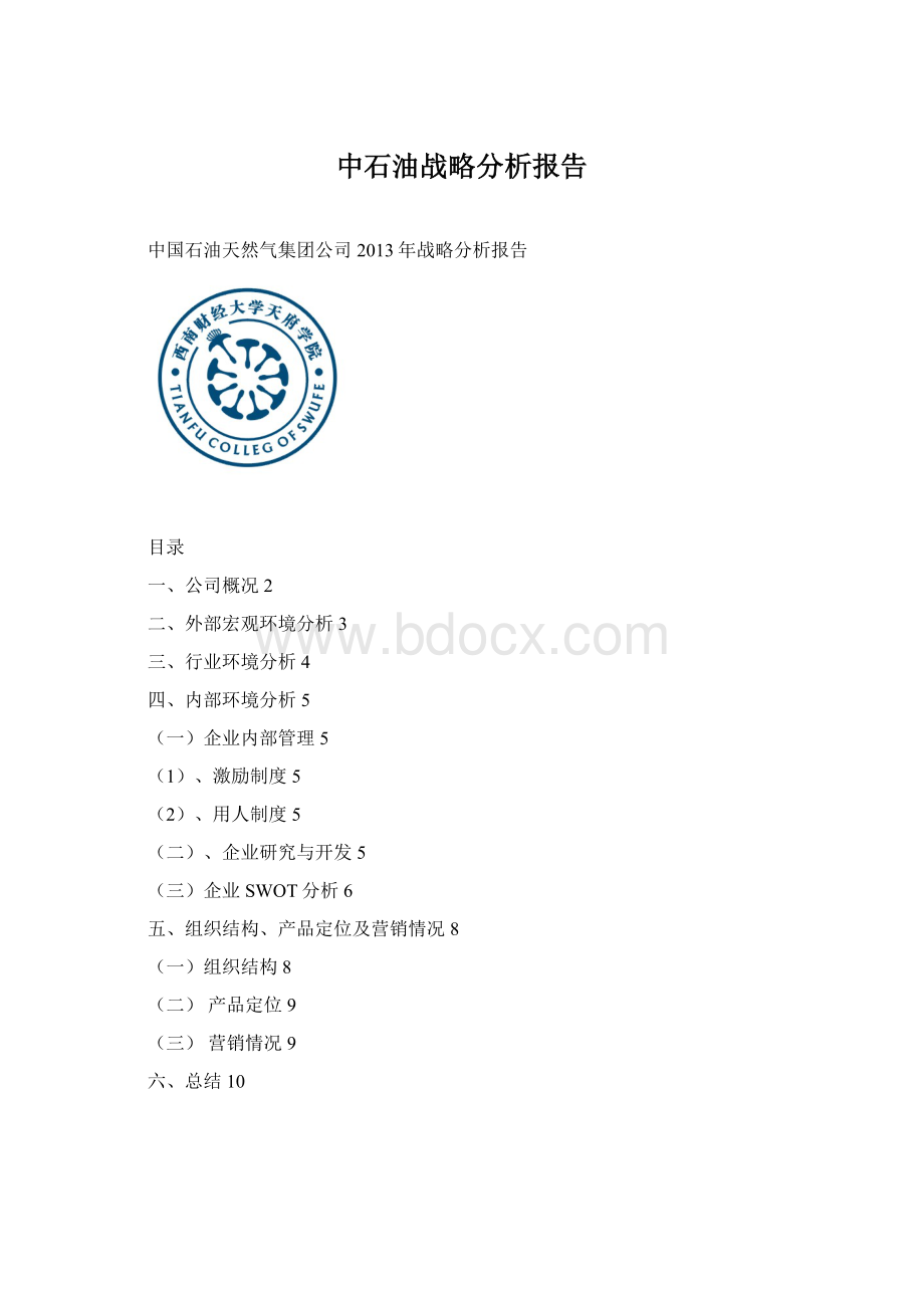 中石油战略分析报告Word格式.docx