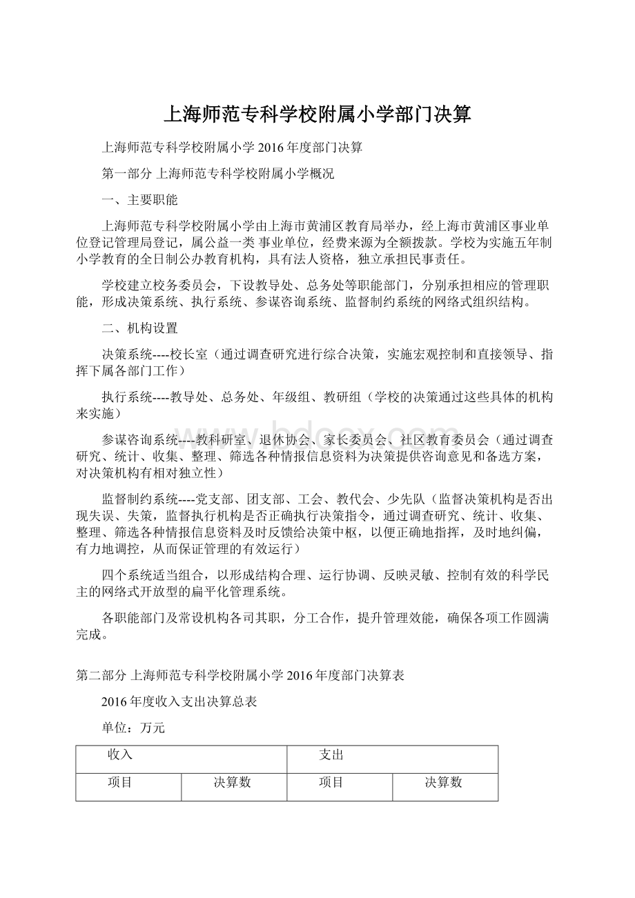 上海师范专科学校附属小学部门决算.docx_第1页