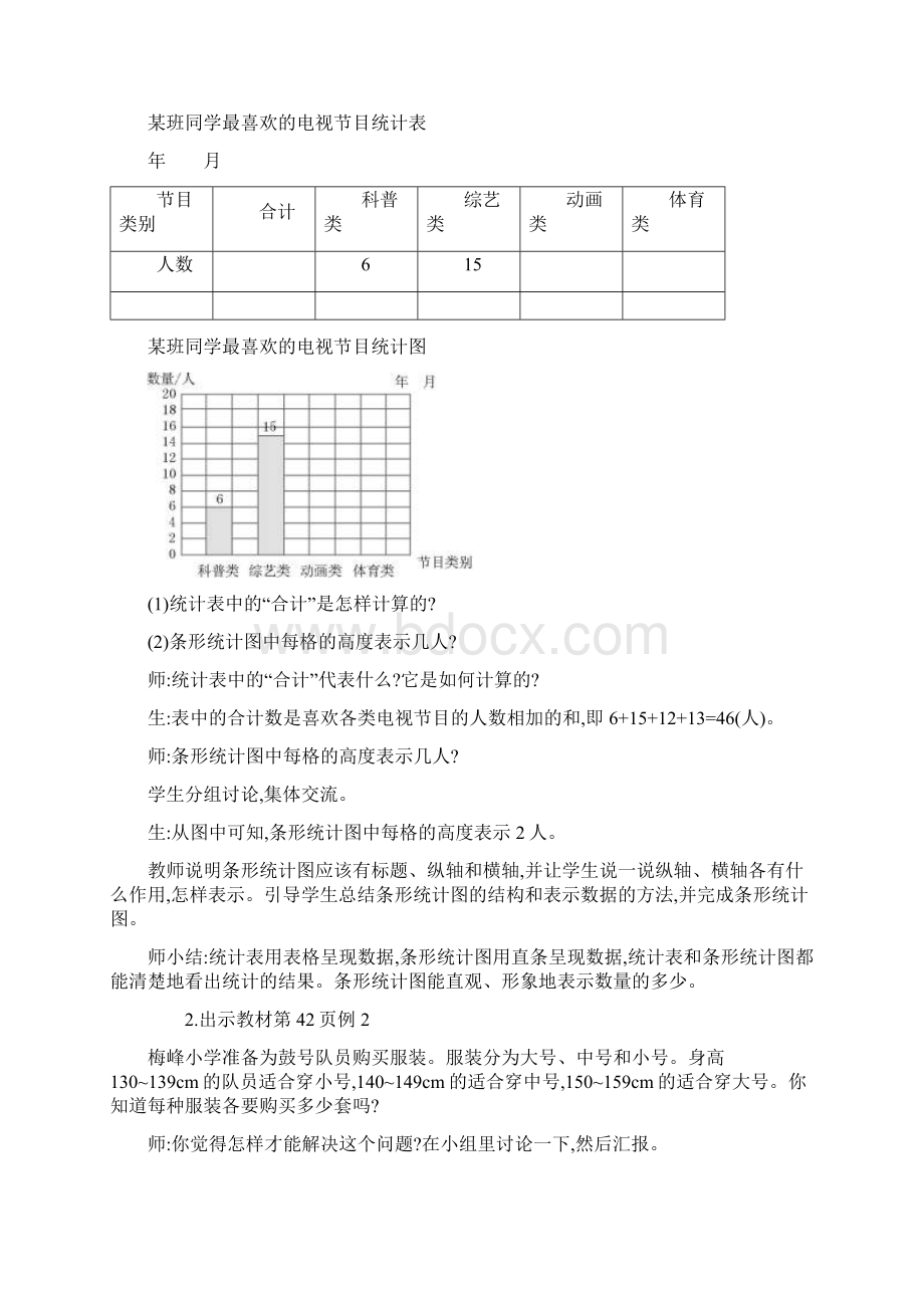 苏教版学年小学数学四年级上册《统计表和条形统计图一》教学设计评奖教案Word文档下载推荐.docx_第3页