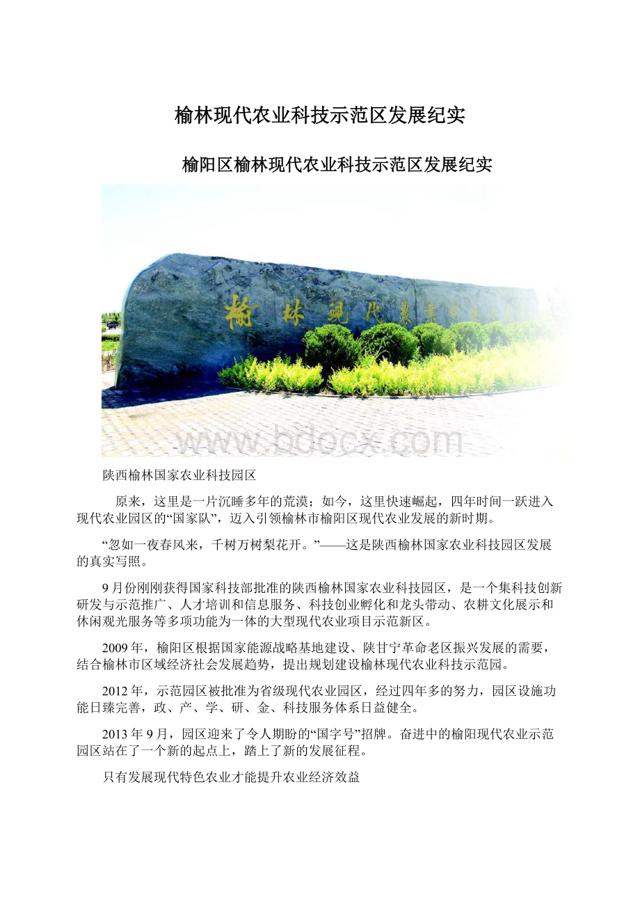 榆林现代农业科技示范区发展纪实Word文档下载推荐.docx