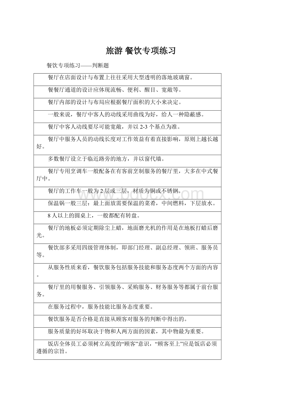 旅游 餐饮专项练习Word文档下载推荐.docx