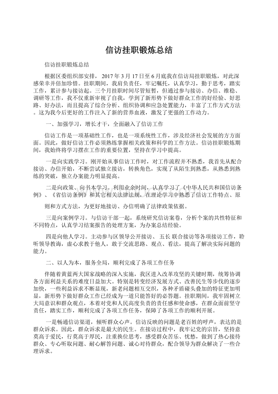 信访挂职锻炼总结文档格式.docx