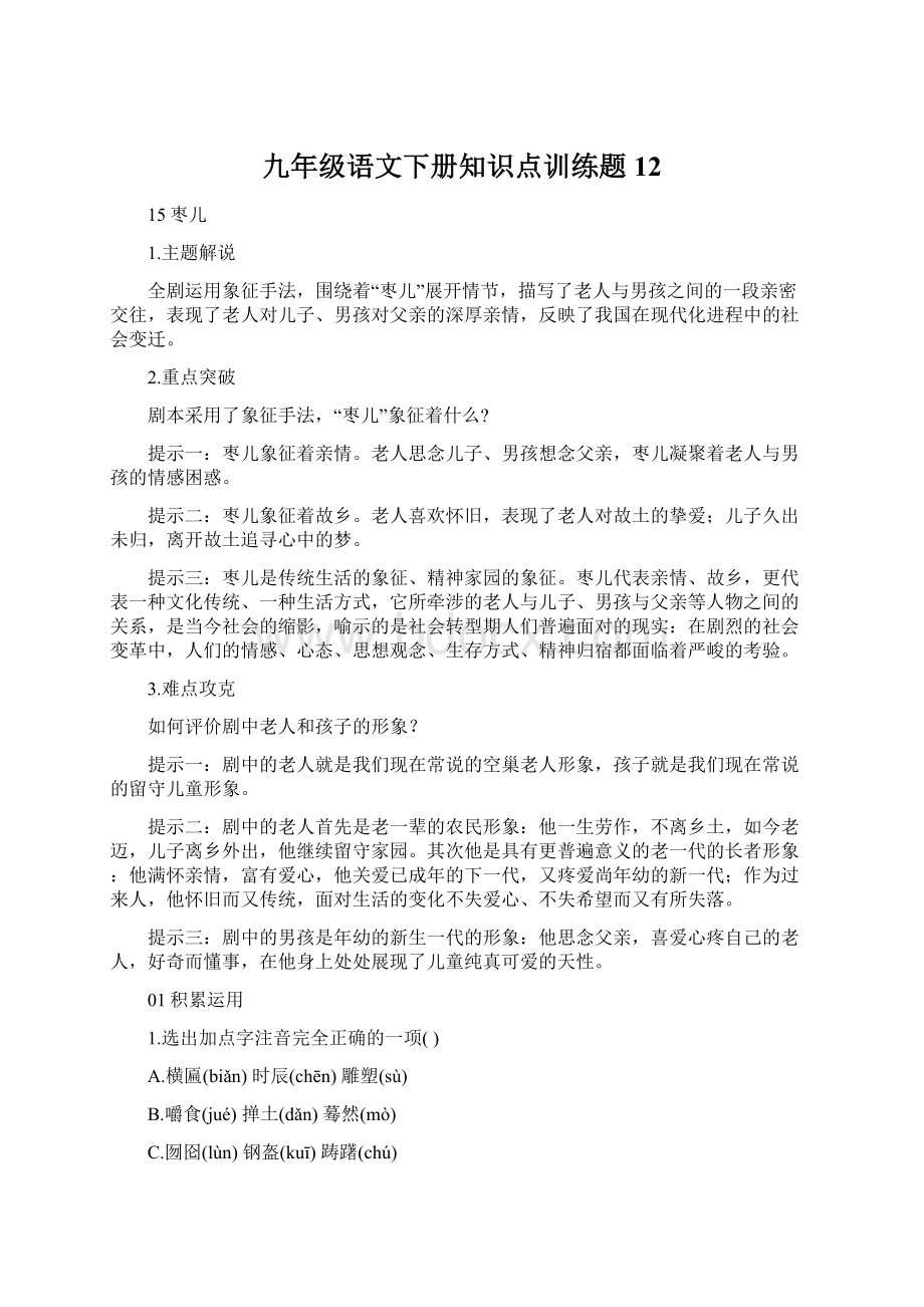 九年级语文下册知识点训练题12.docx_第1页