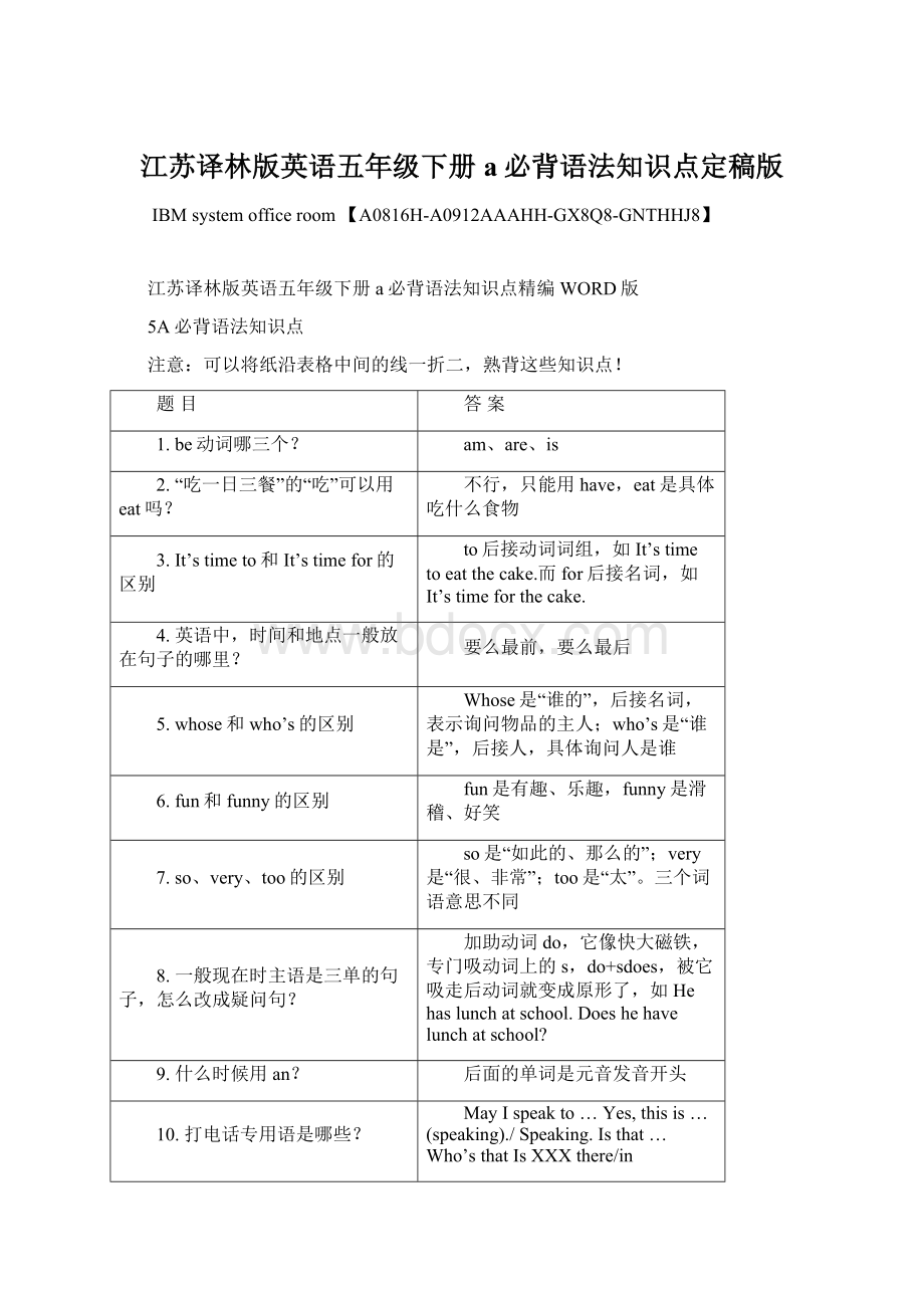 江苏译林版英语五年级下册a必背语法知识点定稿版.docx_第1页