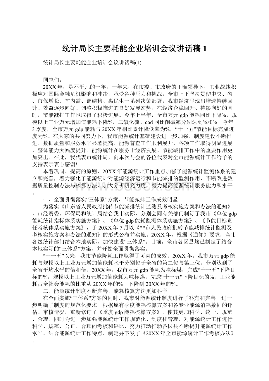 统计局长主要耗能企业培训会议讲话稿1.docx