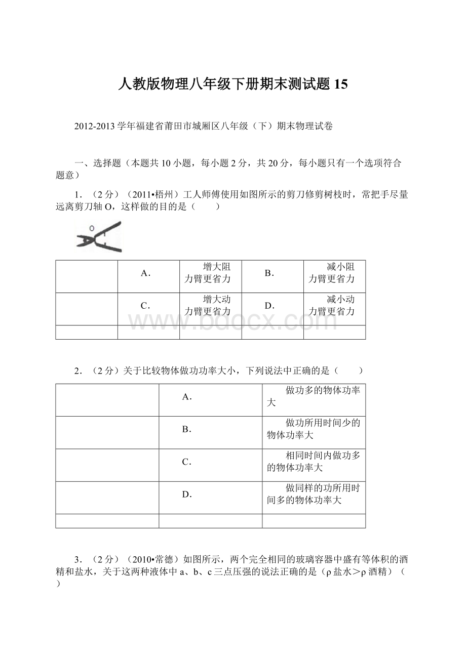 人教版物理八年级下册期末测试题15.docx_第1页