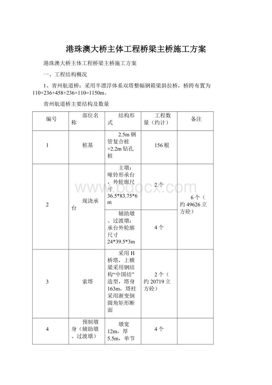 港珠澳大桥主体工程桥梁主桥施工方案Word文档格式.docx