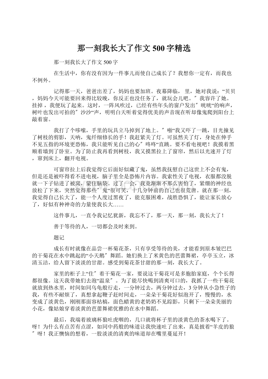 那一刻我长大了作文500字精选Word文档下载推荐.docx_第1页