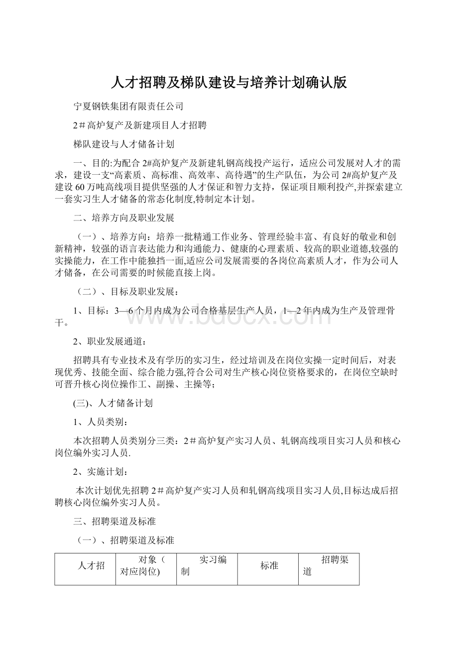 人才招聘及梯队建设与培养计划确认版.docx