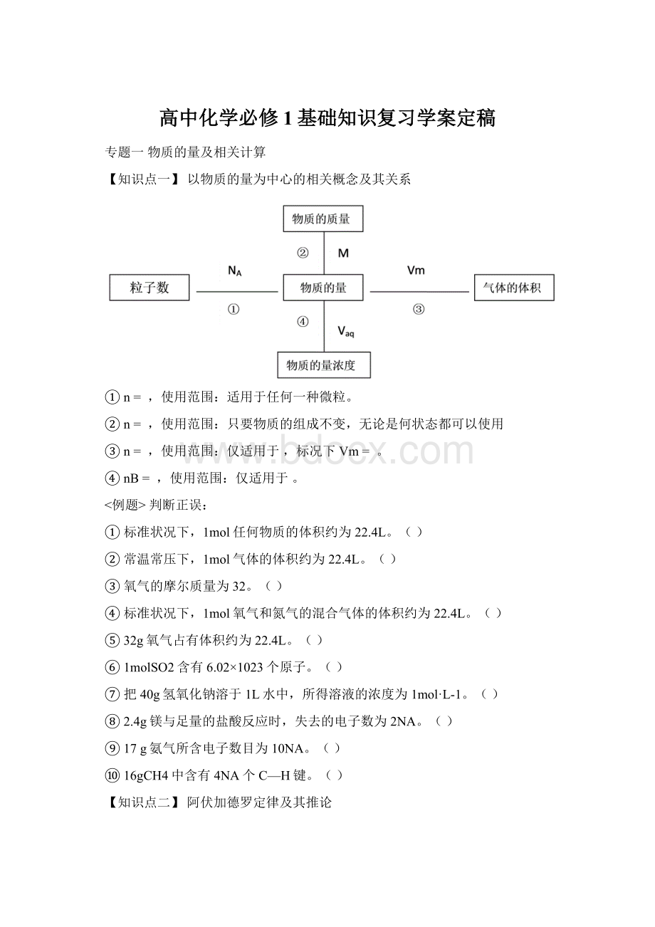 高中化学必修1基础知识复习学案定稿Word文件下载.docx_第1页