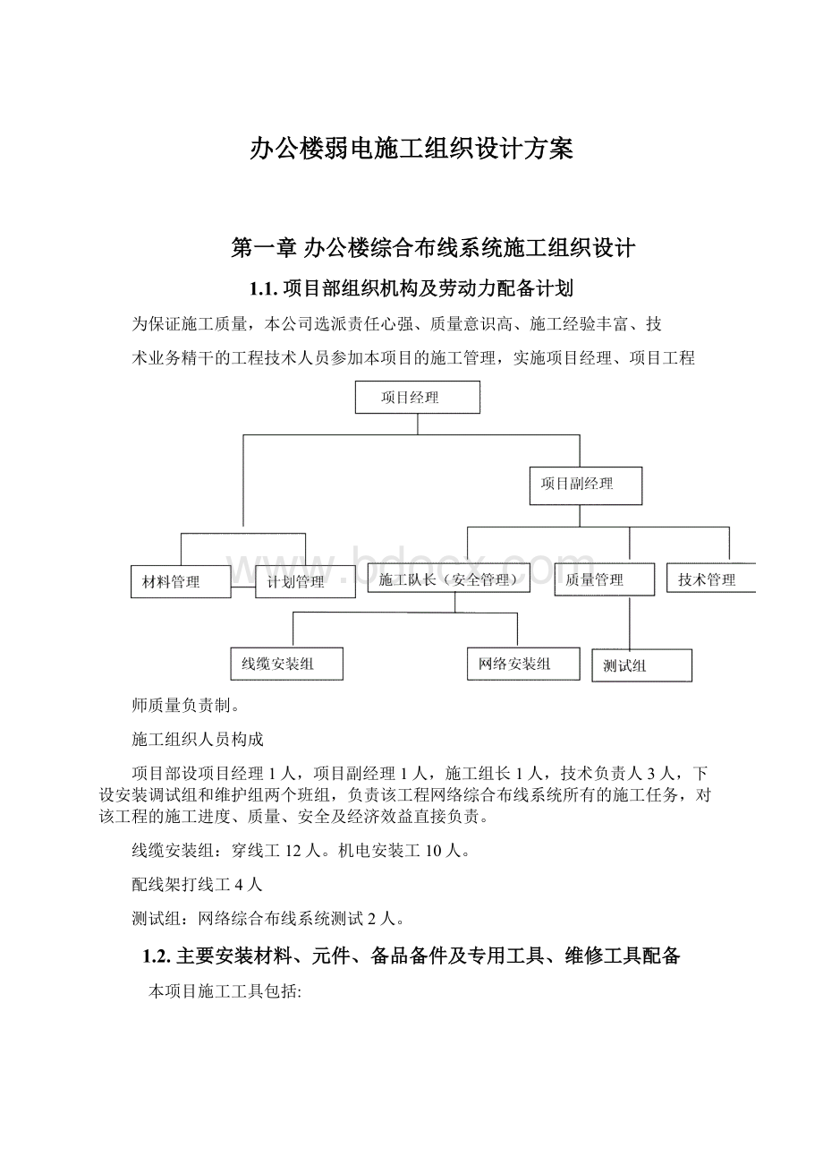 办公楼弱电施工组织设计方案Word文档格式.docx_第1页