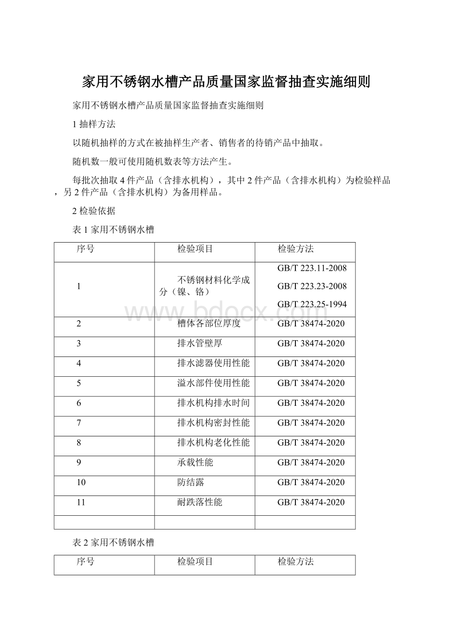 家用不锈钢水槽产品质量国家监督抽查实施细则.docx