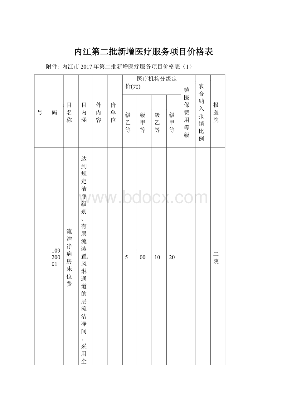 内江第二批新增医疗服务项目价格表Word文档下载推荐.docx