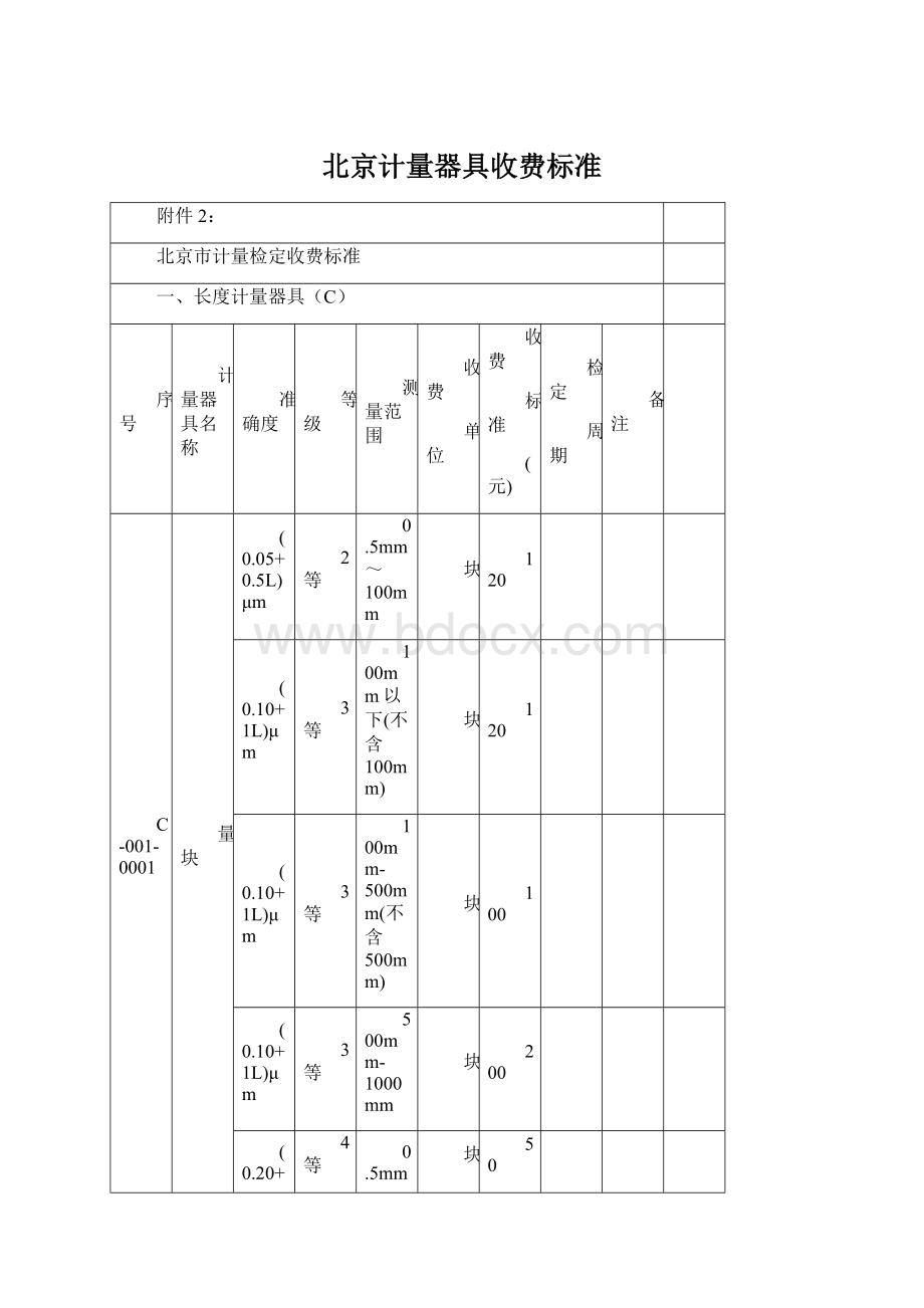 北京计量器具收费标准Word格式文档下载.docx