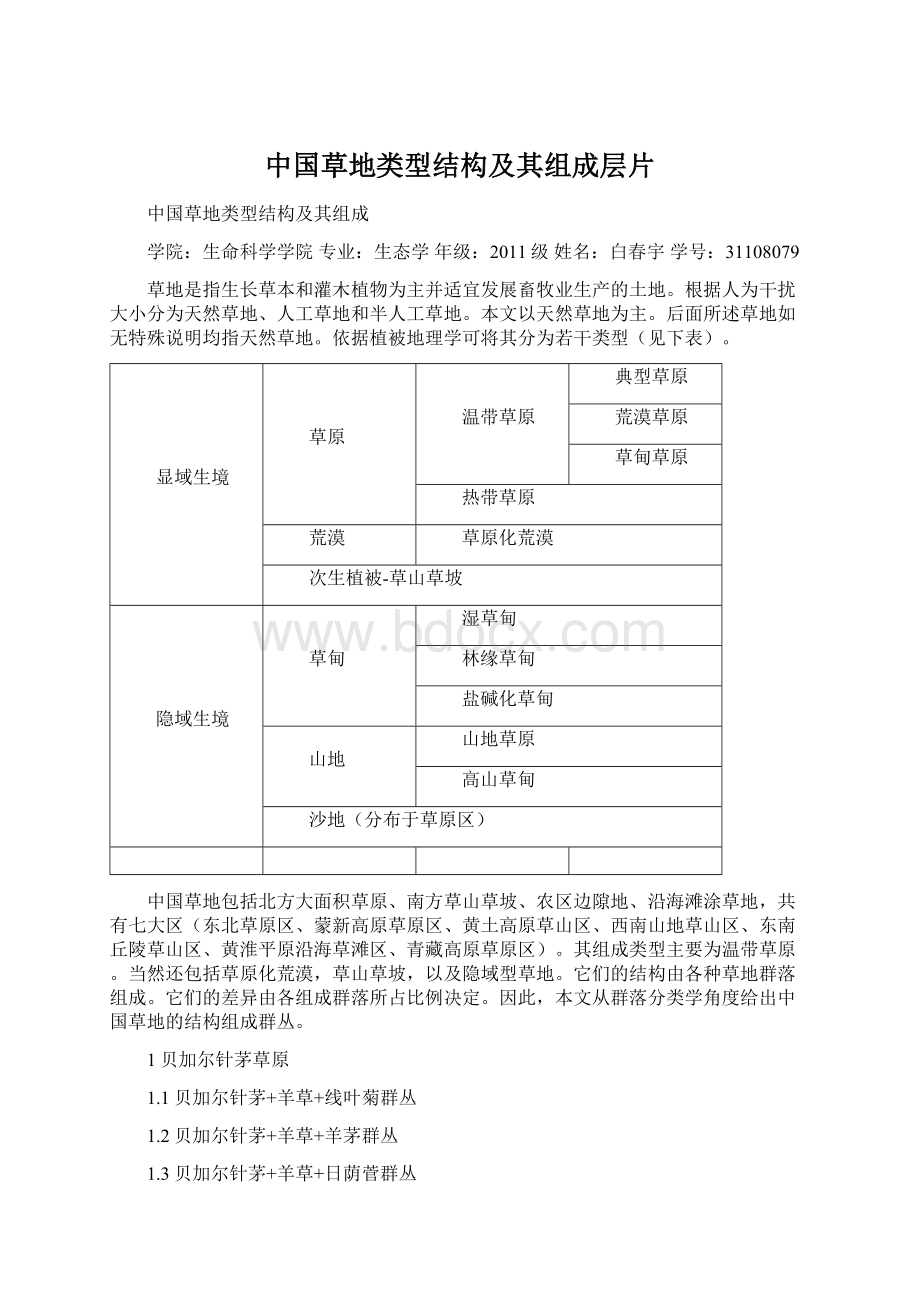 中国草地类型结构及其组成层片Word下载.docx