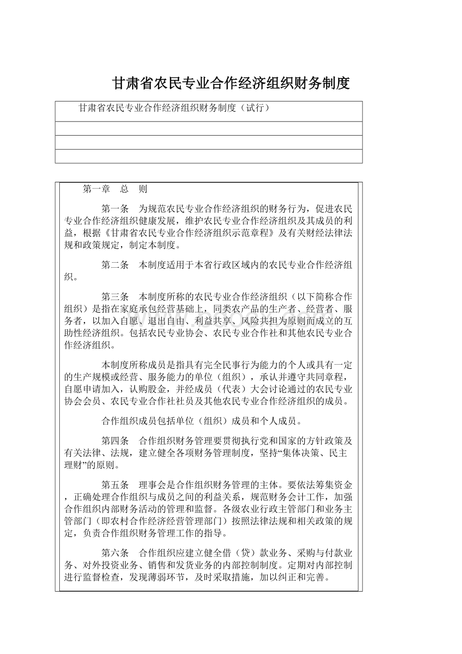 甘肃省农民专业合作经济组织财务制度文档格式.docx