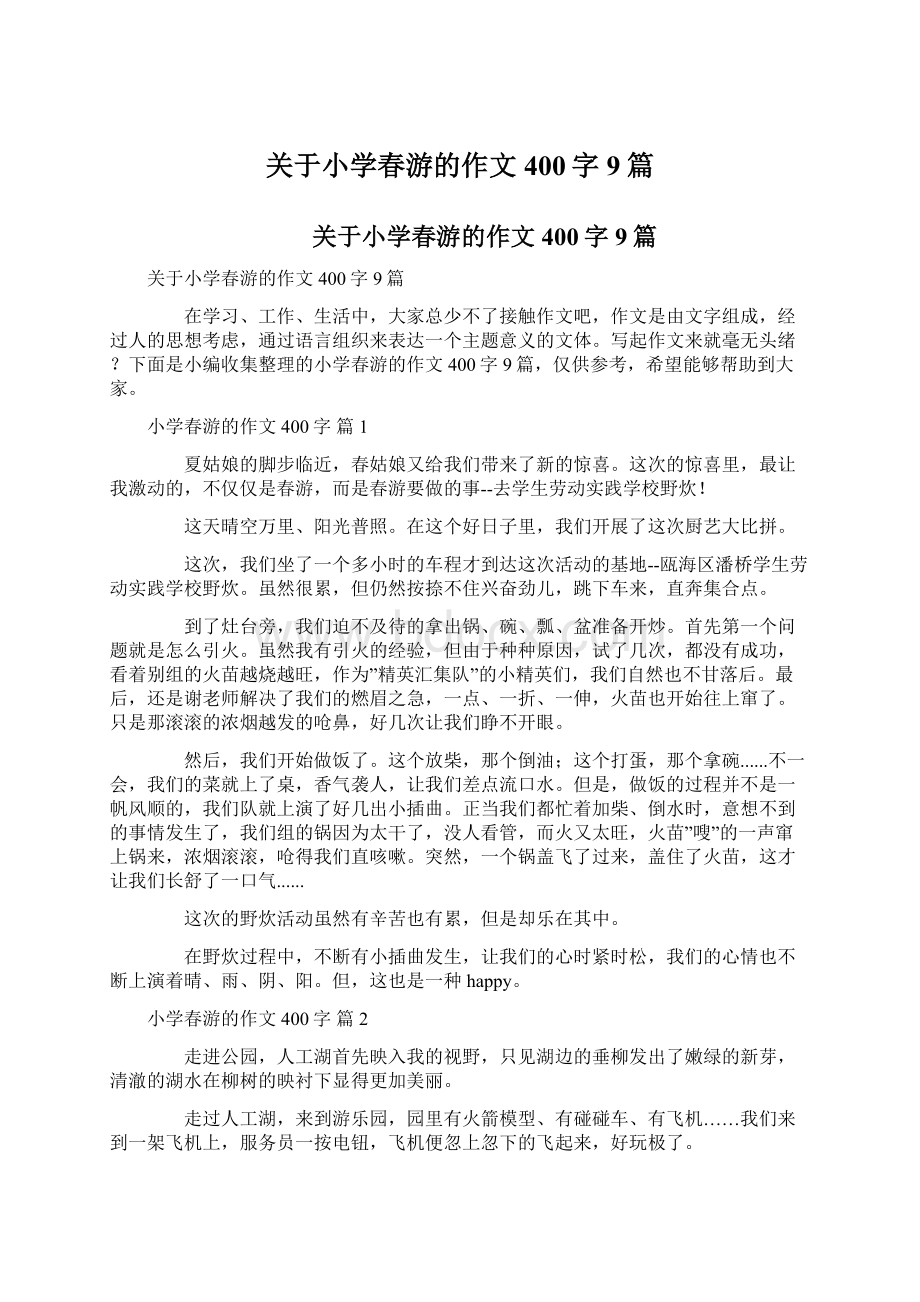 关于小学春游的作文400字9篇Word下载.docx