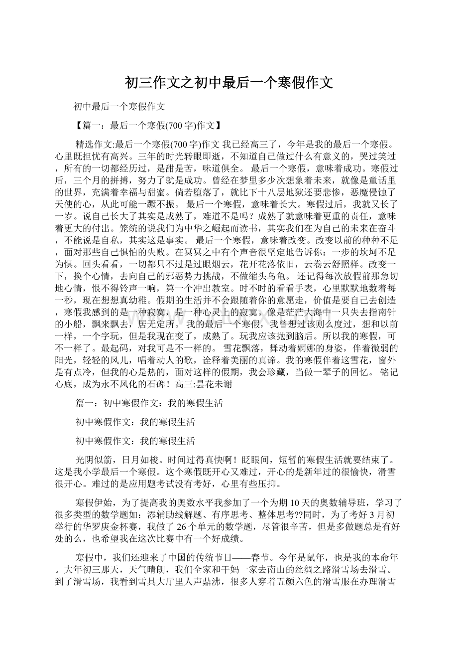 初三作文之初中最后一个寒假作文Word下载.docx