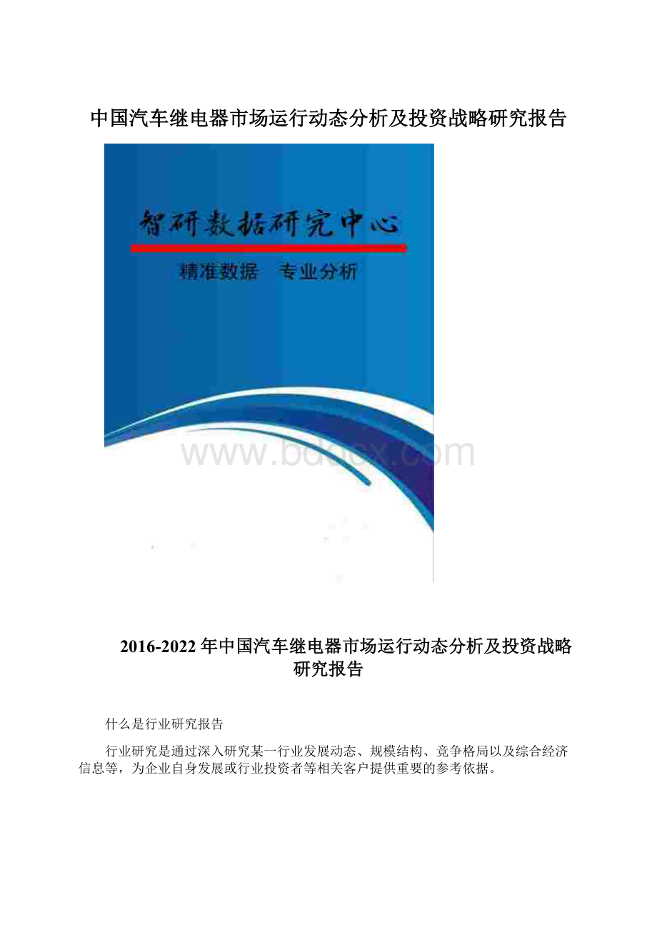 中国汽车继电器市场运行动态分析及投资战略研究报告文档格式.docx