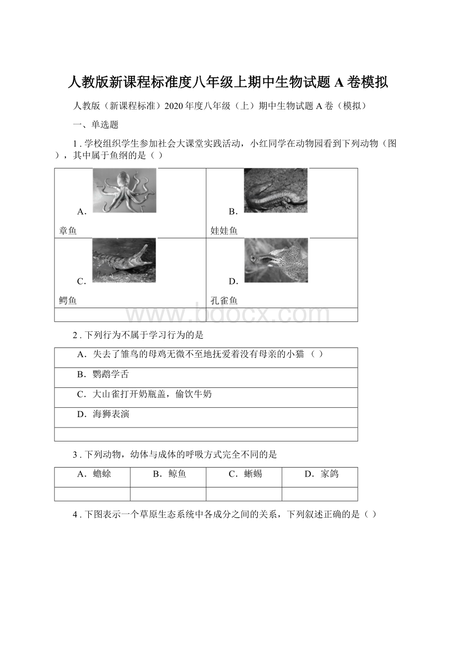 人教版新课程标准度八年级上期中生物试题A卷模拟.docx