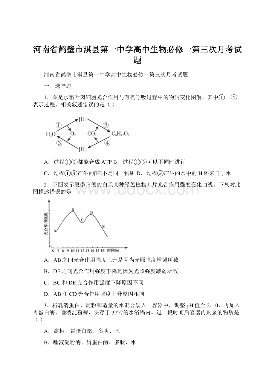 河南省鹤壁市淇县第一中学高中生物必修一第三次月考试题Word文件下载.docx