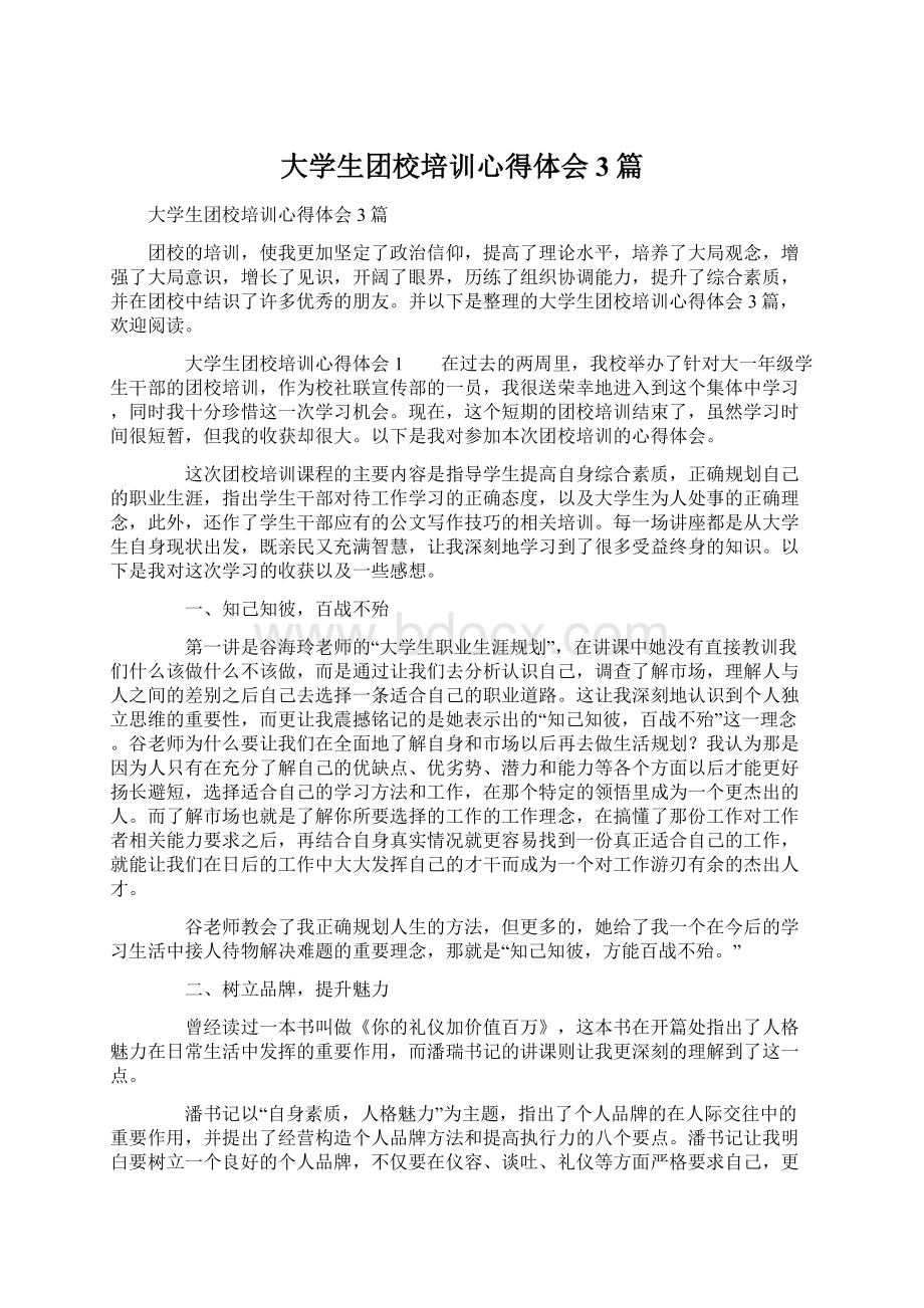 大学生团校培训心得体会3篇.docx_第1页