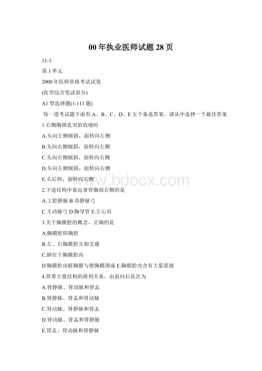 00年执业医师试题28页文档格式.docx