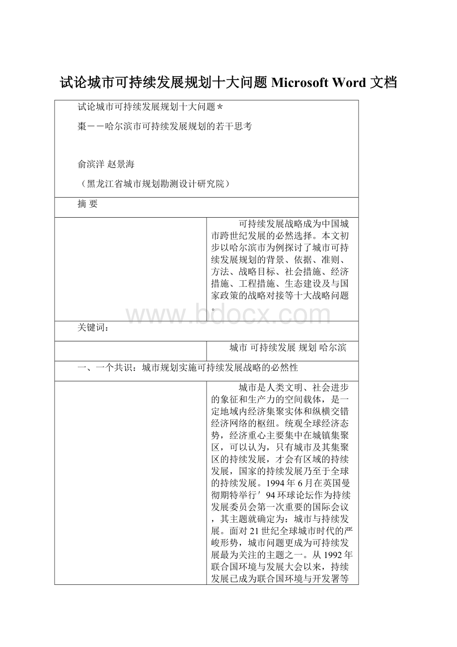 试论城市可持续发展规划十大问题Microsoft Word 文档.docx