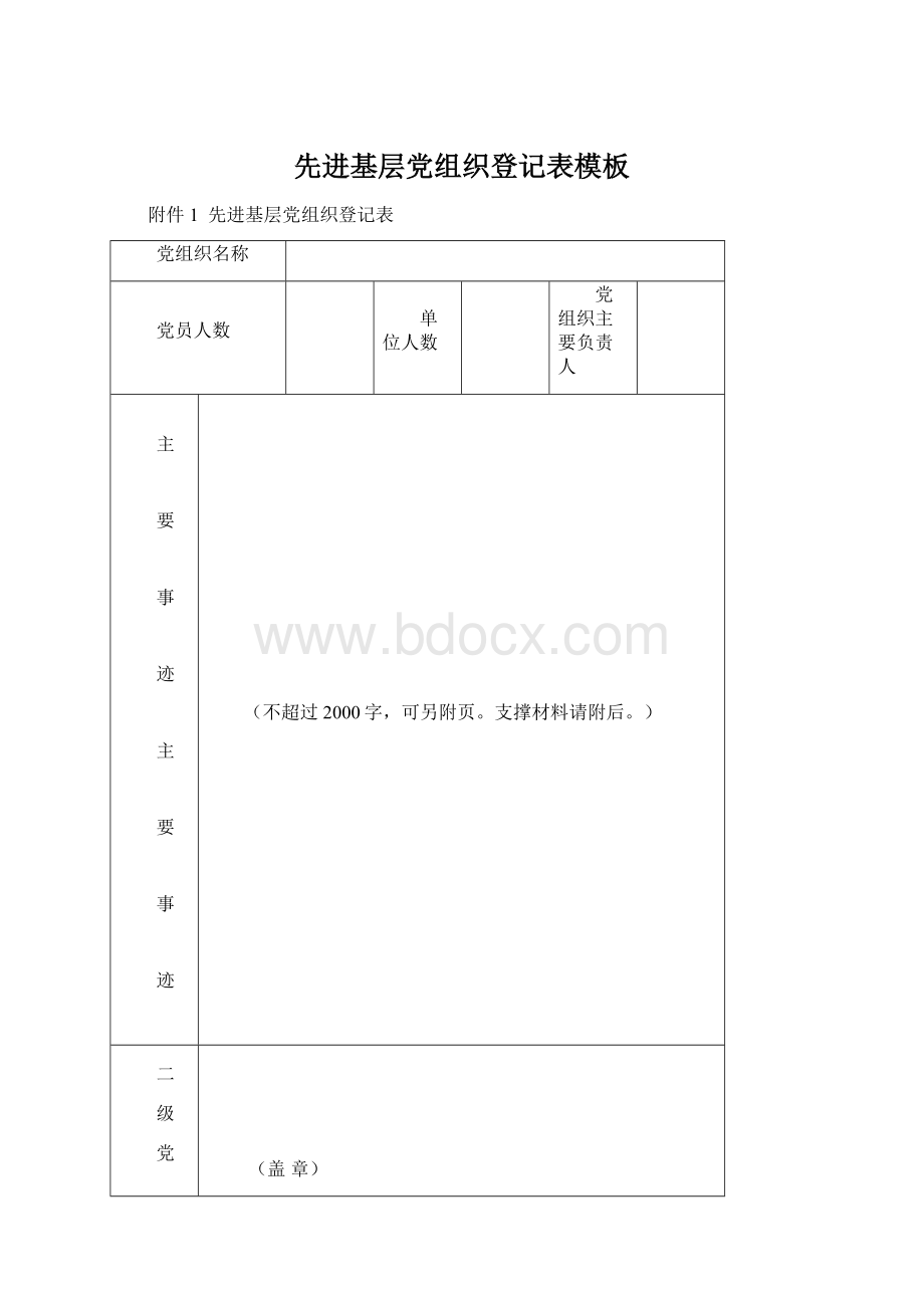 先进基层党组织登记表模板.docx_第1页