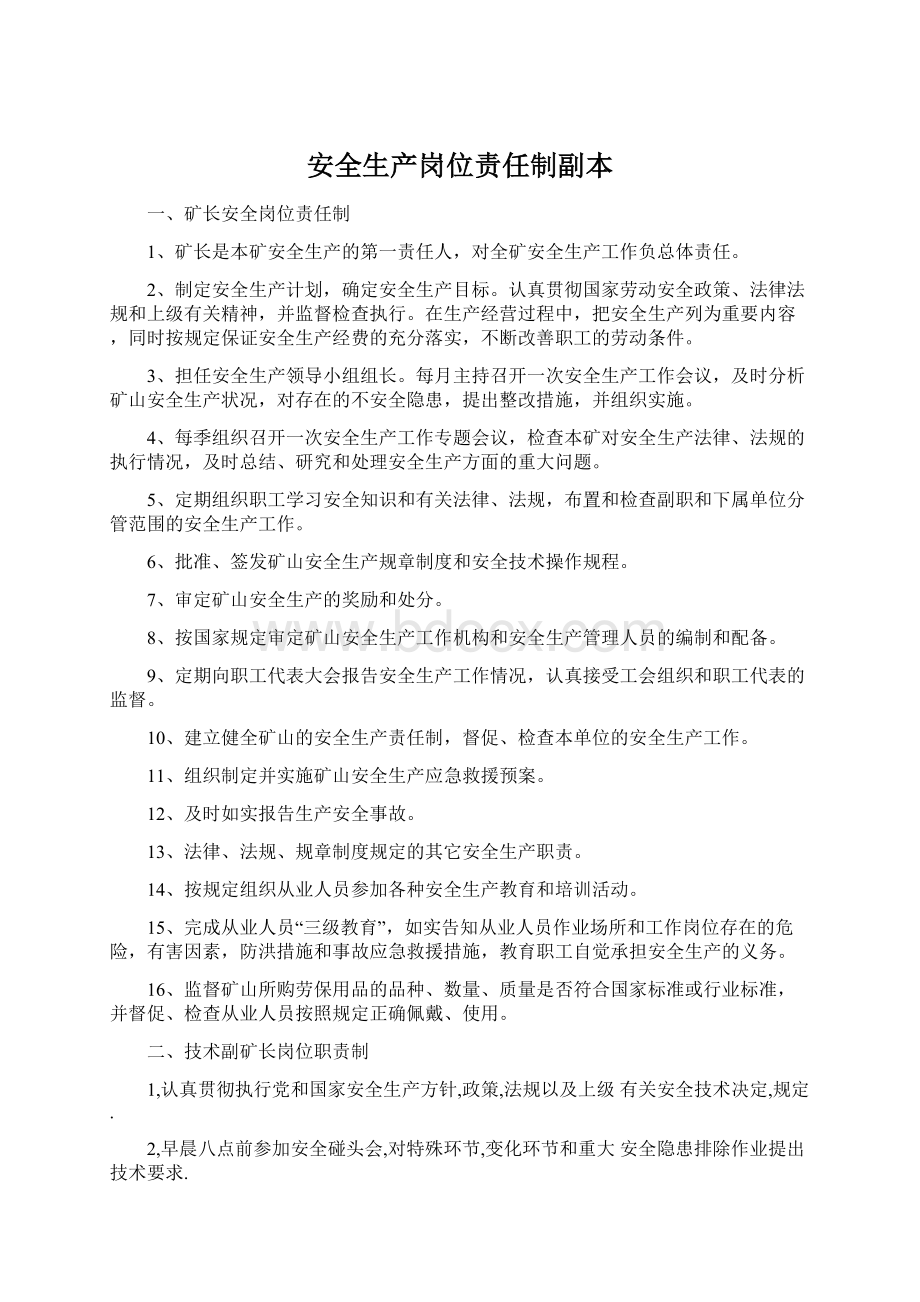 安全生产岗位责任制副本Word文件下载.docx