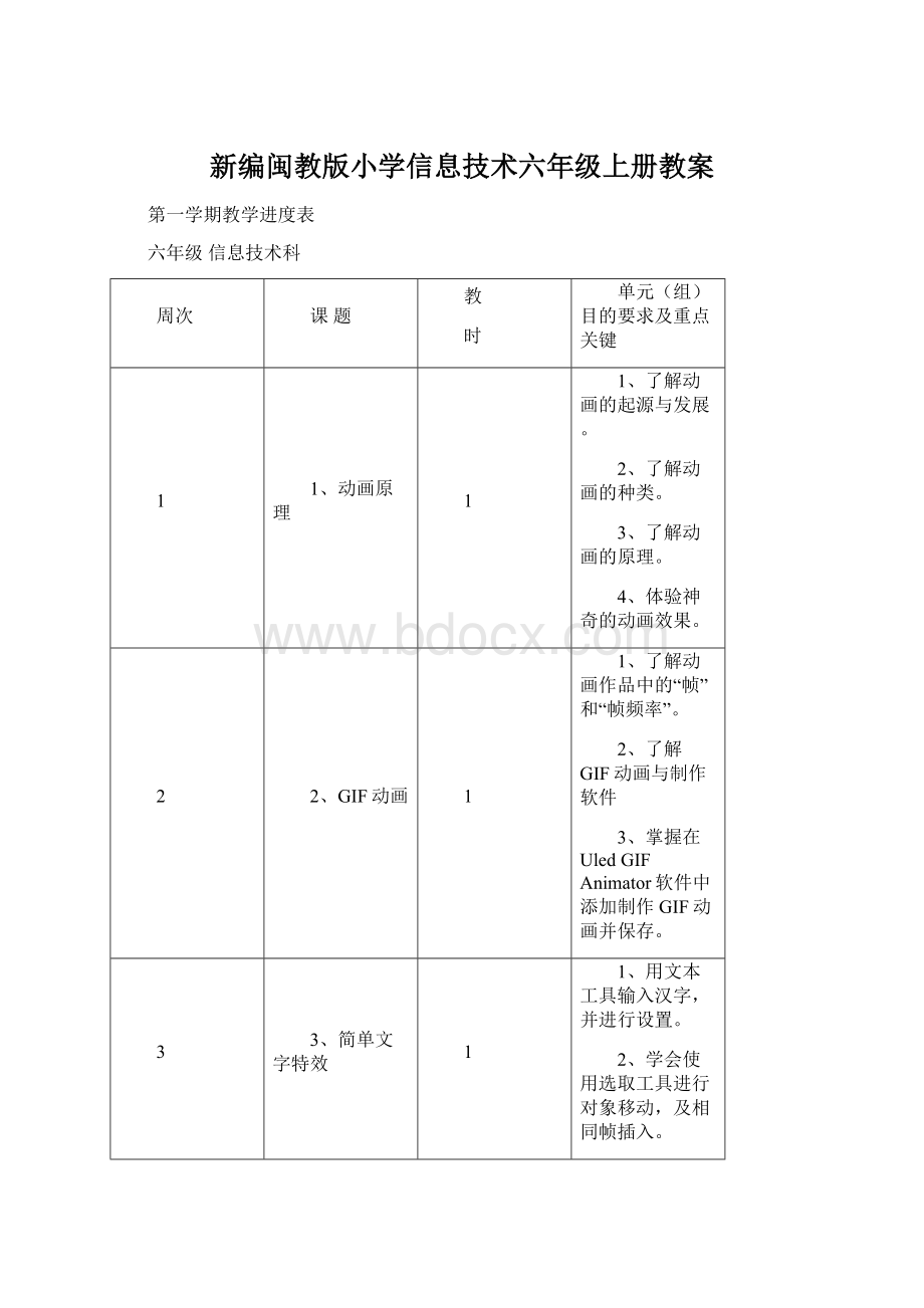 新编闽教版小学信息技术六年级上册教案Word文档格式.docx