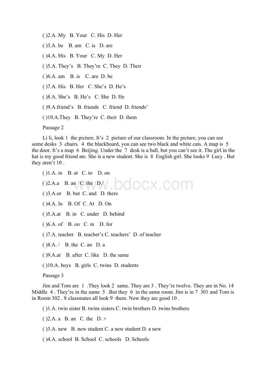 小升初英语完形填空100题及答案Word文档下载推荐.docx_第3页