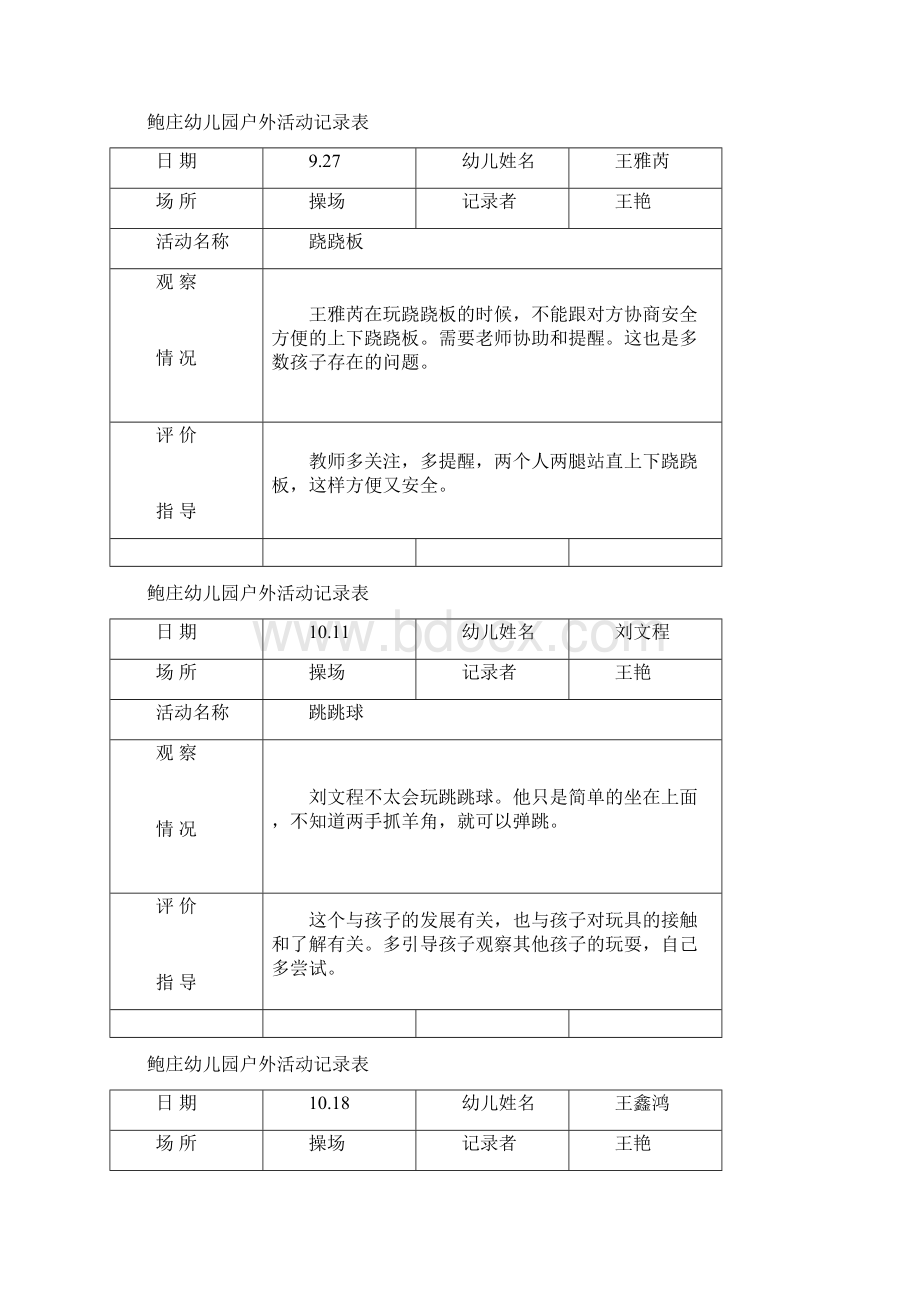 小班户外活动记录表.docx_第2页