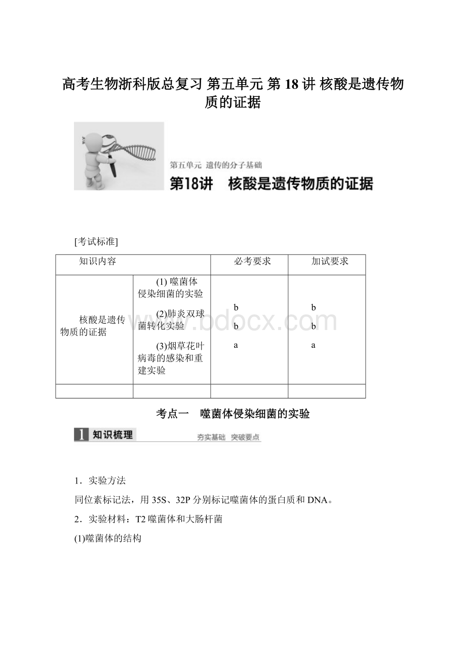 高考生物浙科版总复习 第五单元 第18讲 核酸是遗传物质的证据.docx_第1页